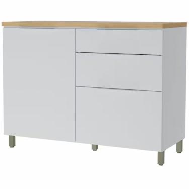 Imagem de Balcão Nesher Marquesa Em Mdf 15mm 1 Porta, 3 Gav, 1 Pratele Branco Com Nature