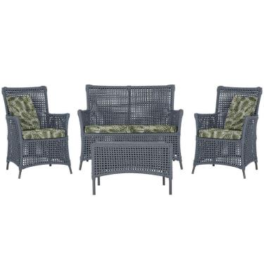 Imagem de Jogo Sofá E 2 Poltronas E Mesa Igapó Preta E5 Trama Original Prata