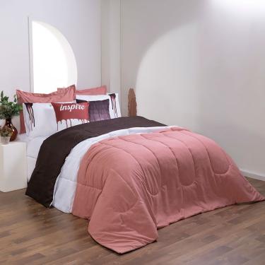 Imagem de Kit Edredom Colorful Dupla Face Em Linho E Tecido Hipercal 400 Fios Casal Queen Cor:rosê