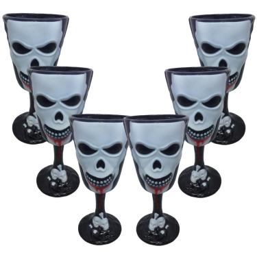 Imagem de Taça Halloween Acrílico Preta Com Caveiras - 6 Unidades