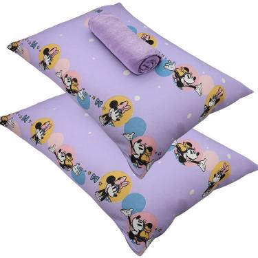 Imagem de Jogo De Cama Portallar Casal Malha 100% Algodão Disney Minnie Feliz 3 Peças Lavanda