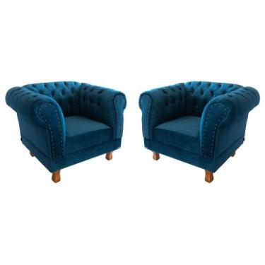 Imagem de Duas Poltronas Chesterfield Capitonê Duque Veludo Azul Marinho Decoraç