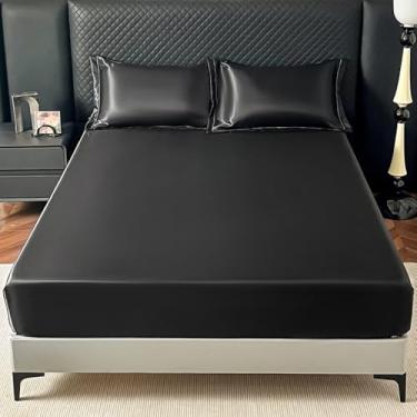 Imagem de Capa de colchão, lençol com elástico, simples, cor pura, protetor de colchão, confortável, respirável, antiderrapante, capa de almofada de cama silenciosa, preta||solteiro: 119 x 200 cm (3 peças)