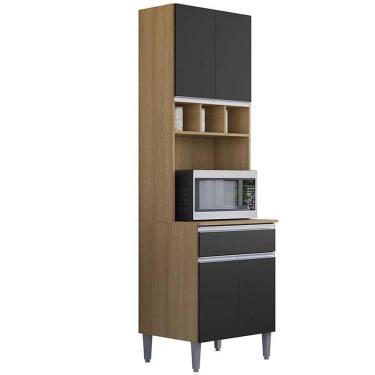 Imagem de Paneleiro Duplo Andréia 4 Portas E 1 Gaveta Com Nicho Garrafeiro Amêndoa/Preto