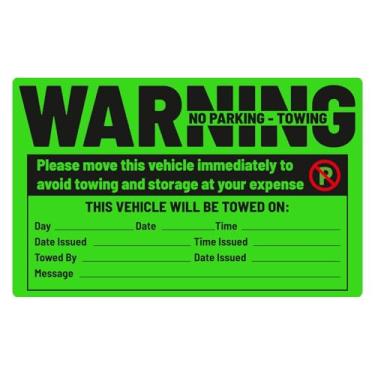 Imagem de easykart labels Adesivo de violação de estacionamento 50 - Aviso de reboque estacionado ilegalmente - Adesivos de aviso de não estacionamento - Sucata para remover verde neon 12 x 20 cm