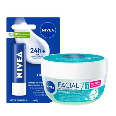 Imagem de Kit Nivea Hidratante Labial Original Care 4,8g + Hidratante Facial Fac