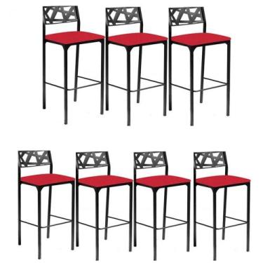 Imagem de Kit 7 Banquetas Luiza material sintético Vermelho - GAT MAGAZINE