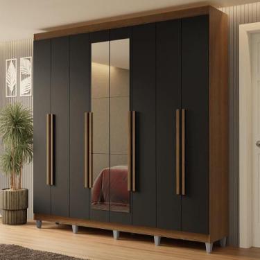 Imagem de Guarda-Roupa Casal com Pés 8 Portas Batentes com Espelho Rustic/Preto/