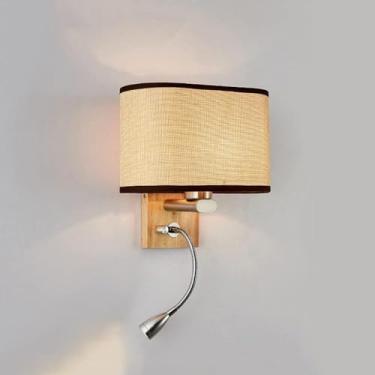 Imagem de Arandela De Parede De Tecido Lâmpada De Leitura De Montagem Em Parede De Madeira Luz De Leitura De Montagem Na Parede De Cabeceira, Luminária De Cabeceira Pescoço De Ganso F, Linen