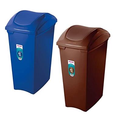 Imagem de Kit 2 Lixeiras 40 Litros Seletivas Para Papel Lixo Orgânico Cesto Tampa Basculante - Sanremo