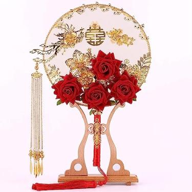 Imagem de Ventilador de mão dobrável portátil, fãs de noiva, noiva de casamento segurando ventilador de flores com acabamento