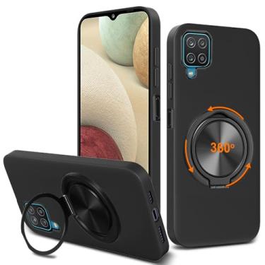 Imagem de Nijiadi Capa de celular compatível com Samsung Galaxy A12, suporte de anel giratório de 360° com suporte/suporte de silicone TPU Silm Fit capa protetora à prova de choque para Samsung Galaxy A12