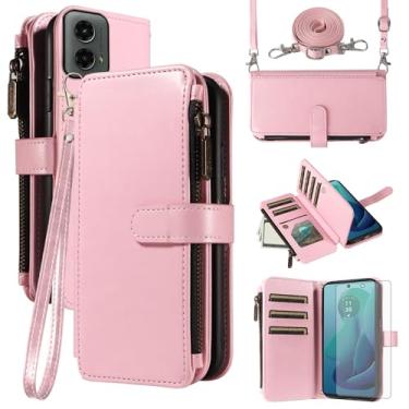 Imagem de Asuwish Capa de celular para Motorola Moto G 5G 2024 com protetor de tela de vidro temperado e cordão com zíper, porta-cartões, suporte, suporte, proteção, acessórios para celular G5G 5 G G5 feminino