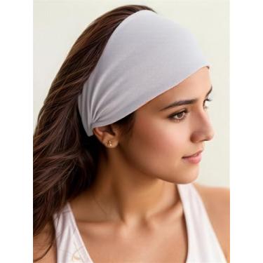 Imagem de Bandanas largas para mulheres, faixas de cabelo estilosas, faixas de cabelo grossas Boho Africano Sport Yoga Turbante (15 x 24 cm) Cinza