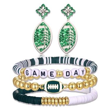 Imagem de YAHPERN Pulseiras de Dia de Jogo para Mulheres com Contas de Futebol Empilhável Miçangas Heishi Pulseiras Elásticas para Dia do Jogo Acessórios Esportivas Pulseiras Espirituais de Equipe de Futebol