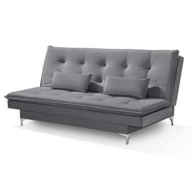 Imagem de Sofá Cama Bangkok Costura Capitonê Moderna C Almofadas Cor cinza