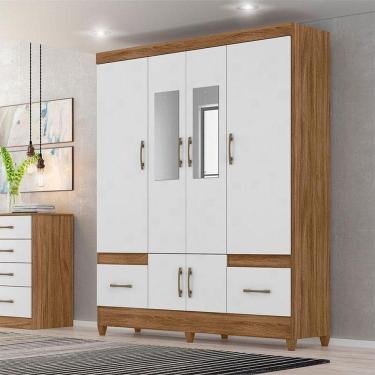 Imagem de Guarda Roupa Casal Ambiente Ms912 6 Portas Naturale Branco Com Espelho - Moval