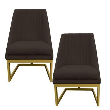 Imagem de Kit 02 Cadeiras Para Sala De Jantar Ana Base De Ferro Suede Marrom D'classe Decor