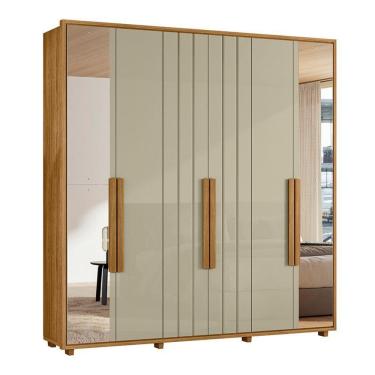 Imagem de Guarda-roupa Casal Portinari Ripado 6 Portas 4 Gavetas 2 Portas C/ Espelho - 7 Decor Cumaru E Opala