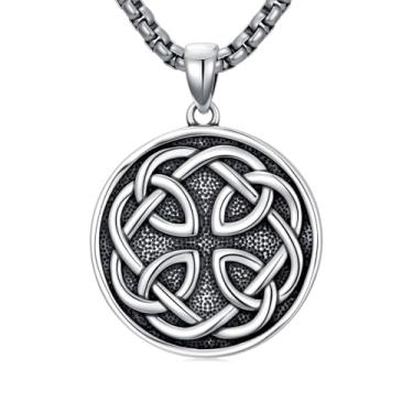 Imagem de Lattd Colar de nó celta prata esterlina 925 colar com pingente de nó da sorte celta, com corrente de aço inoxidável 56 cm + 5 cm
