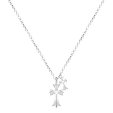 Imagem de Warshion Colar com cruz, banhado a ouro 14K, banhado a prata, colar com pingente de cruz de diamante delicado, joia de fé, presentes religiosos para mulheres, Latão, Sem Pedra Preciosa