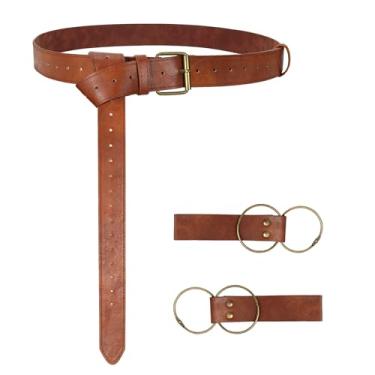 Imagem de Bolsa de cinto renascentista, bolsa de couro de pirata viking medieval, conjunto de garrafa de poção, saia, caminhada, Halloween, cosplay, acessório para fantasia, Cinto de caminhada com saia marrom