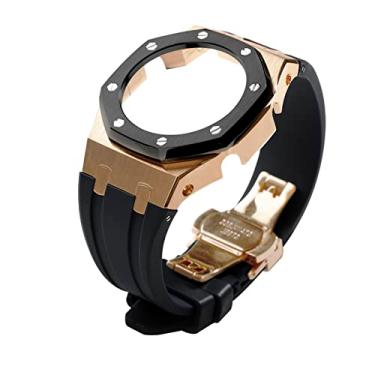 Imagem de Neuupesen Kit de modificação GA2100 5ª geração caixa de relógio de aço inoxidável pulseira de metal pulseira de borracha para substituição de acessórios de relógio Gshock GA-2100/GA-2110 (AP-GA2100, ouro rosa (preto) + conjunto preto)