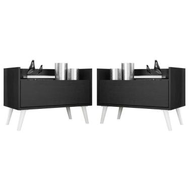 Imagem de Kit Com 2 Mesas De Cabeceira 80Cm Retrô Multimóveis V4002 Preta/Branca Preto/Branco