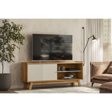 Imagem de Rack Bancada P/ Tv Até 65 Pol Aurum C/ 1 Porta E 1 Prateleira 160cm Nature/off White - Linea Brasil