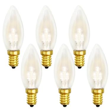 Imagem de Goothy Pacote com 6 lâmpadas de substituição de LED C26, lâmpadas de ponta de torpedo transparente de vidro de 3V, lâmpadas de LED com base de candelabro E12 para lâmpadas de velas de janela de LED operadas por bateria de 32 polegadas, decorativas de Natal