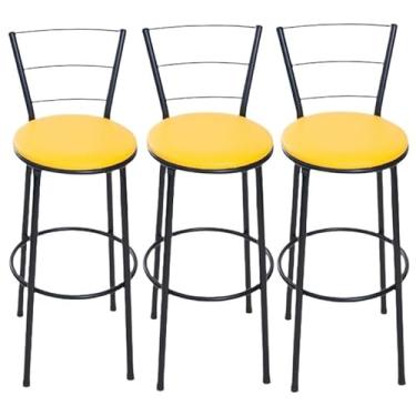 Imagem de 3 banquetas alta encosto 3 arame cozinha bancada gourmet (3.bq.alta.3.arame/amarelo)