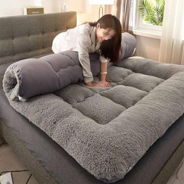 Imagem de Yadlan Futon Colchão japonês 10 cm de espessura esteira Tatami para dormir colchão rolo de lã macia e antiderrapante esteira quente almofada para o chão cinzento 150 * 200 cm
