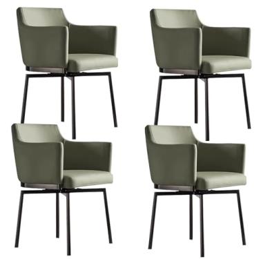 Imagem de Cadeiras de jantar giratórias de 180°, cadeira de jantar estofada ergonômica com encosto automático e apoio de braço pernas de aço carbono B 4 peças
