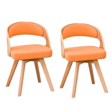 Imagem de Cadeiras de jantar de madeira, cadeira estofada giratória com almofada de linho de algodão e arco oco pernas de madeira para quarto cozinha F 2 peças