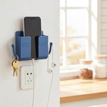 Imagem de Suporte de telefone de parede, suporte de carregamento autoadesivo de parede com ganchos, suporte de armazenamento impermeável multiuso para quarto, cozinha, banheiro, escritório (azul royal)