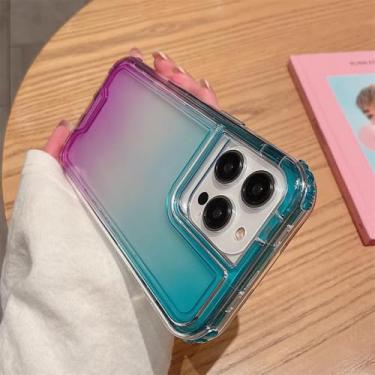 Imagem de HTVJFX Capa de celular transparente gradiente 2 em 1 para iPhone 15, à prova de choque, com amortecedor, capa traseira rígida (para iPhone 15/azul-roxo)