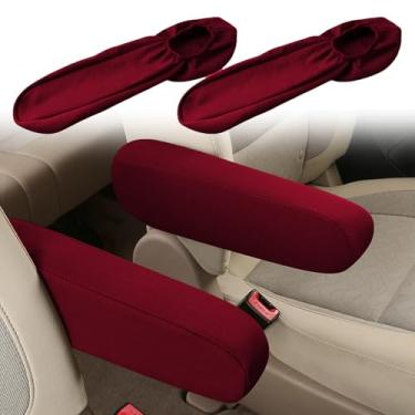 Imagem de Smeyta Capas de apoio de braço para assento dianteiro de carro de 2 peças, capa de descanso de braço de assento de tamanho universal, capa de apoio de braço de tecido plano, acessórios interiores de