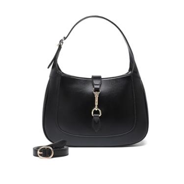 Imagem de BAVERGE Bolsa de ombro feminina, bolsa de couro vegano macio com alça superior, bolsa transversal pequena com alça ajustável, preta