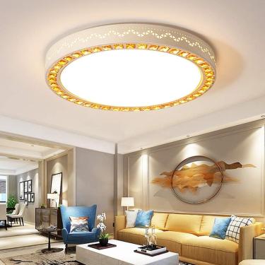 Imagem de Lustre Led Para Sala De Estar Moderna Lâmpada De Teto De Quarto Requintada Lâmpada De Teto Geométrica Romântica Luz Pendente Minimalista Moderna Regulável 3 Cores Light Decor, 40cm