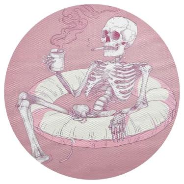 Imagem de xigua Jogo americano redondo de esqueleto engraçado de Halloween, conjunto de 6, tapete de mesa redondo antiderrapante resistente ao calor, tapetes de mesa de 48 cm para decoração de cozinha, jantar e