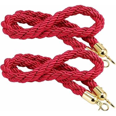 Imagem de Cordas De Barreira De Fila Com Gancho, Corda De Suporte 2/3/4/5 / 6 Pés, Corda De Controle De Multidão, Corda De Cânhamo Trançada Para Divisor De Fila, Barreira De Se, Red-b, 2ft/60cm