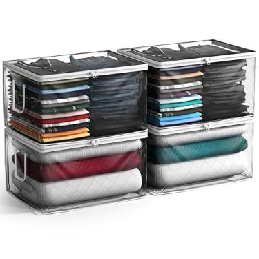 Imagem de Sorbus Bolsa de armazenamento transparente – Sacos plásticos grandes dobráveis com zíper e alças de transporte, ótimos para roupas, cobertores, armários, quartos e mais (pacote com 4)