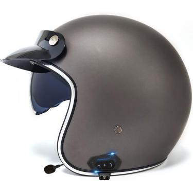 Imagem de Bluetooth Moto Face Aberta 3/4 Capacete Motocicleta Modular Half Shell Capacete Homens Mulheres Adultas Jet Crash Scooter Ciclomotor Atv Street Capacete Com Viseira Solar Cérebro, C, L(57~58CM)