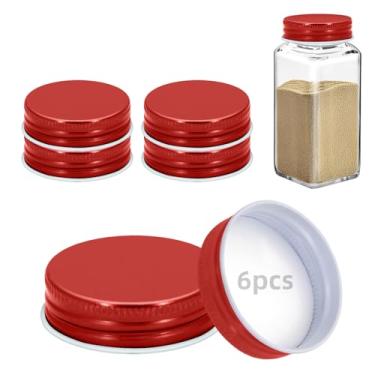 Imagem de 6 tampas de pote de ferro para potes quadrados de 113 g e 170 g reutilizáveis latas herméticas de armazenamento de especiarias para cozinha de vedação agradável (vermelho)