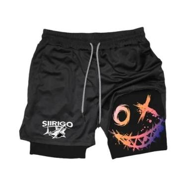 Imagem de Shorts De Corrida Masculinos Com Estampa De Rosto Sorridente, Secagem 