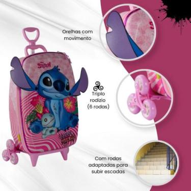 Imagem de Mochila Infantil Escolar Stitch 3D Disney com Rodinhas e Orelhas que m
