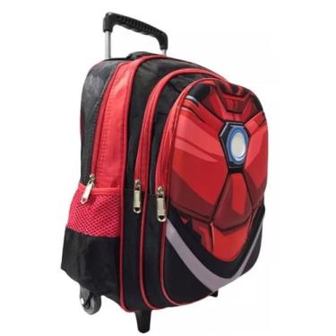 Imagem de Mochila Carrinho Rodinha Alça Alto Relevo Homem Ferro