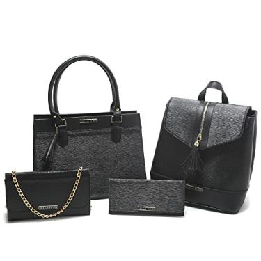 Imagem de Bolsa Feminina de ombro Tote Pasta + Bolsa Festa Tiracolo Corrente Clutch + Mochila Feminina + Carteira Bella Rosa (Preto)