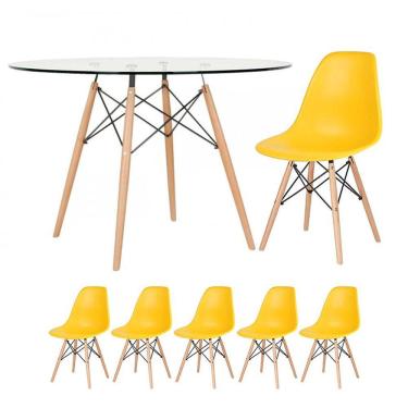 Imagem de KIT - Mesa Eames com tampo de vidro 120 cm + 5 cadeiras Eiffel DSW