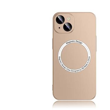 Imagem de Estojo de carregamento sem fio ultrafino e fosco para para iPhone 11 12 13 14 Pro Max Lens Camera Glass Hard PC Cover, Gold, para iPhone 14 Plus